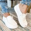 Women Lace Up Loafers Casual Lightweight Canvas Slip On Shoes Ladies Outdoor Shoes