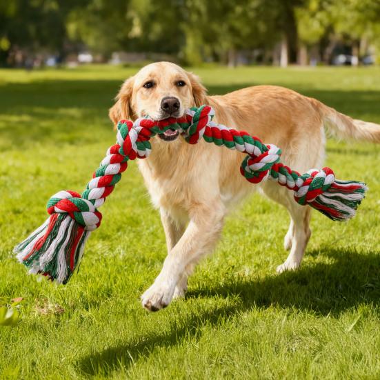 Рождественская веревочная игрушка для собаки 5 узлов Прочная игрушка для перетягивания Веревка Неразрушимая веревочная игрушка для жевания собаки для агрессивных жевателей Собаки крупных пород Чистка зубов Перетягивание каната