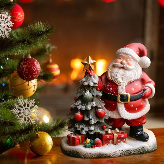 Рождественская статуэтка Санта-Клауса из смолы, стоящая рождественская елка, скульптура, главная