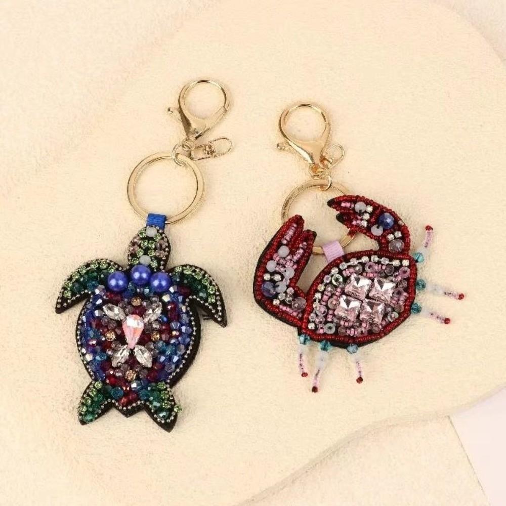 Hand Sewn Beaded Keychain Rhinestone Sequin Applique Bag Lanyard New Beaded Pendant for Bag Charm