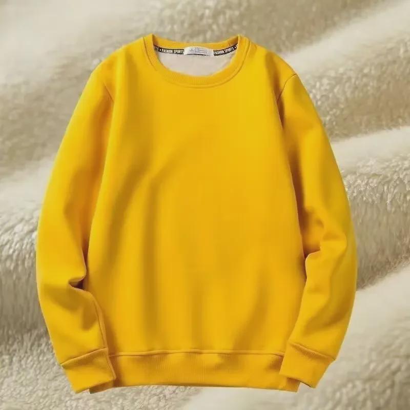 Мужской зимний бархатный свитер из овчины с круглым вырезом - плотная, красивая и свободная куртка с длинными рукавами