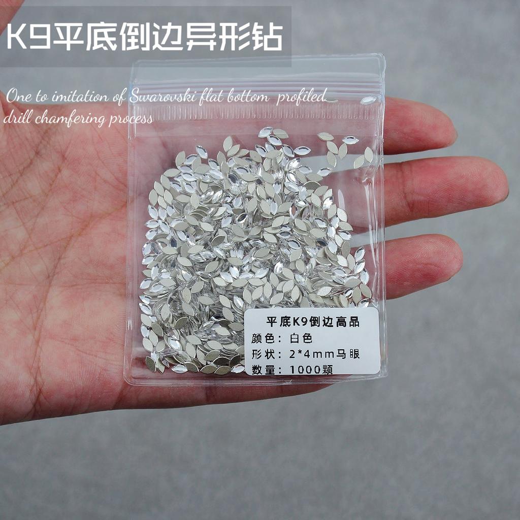 Super Flash K9 White Crystal Flat Bottom Inverted Edge Nail Art Diamond Prism 1:1 Imitation Huazi Inverted Edge Does Not Fall Off The Bottom Nail Art