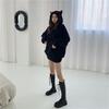 Толстый пуловер с капюшоном и кулиской из мультфильма «кошачьи ушки», свободный однотонный эластичный манжет, теплая женская толстовка средней длины