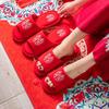 Festive Red New Year Bridal Slippers for Newlyweds - Double Happiness Design for Spring and Autumn