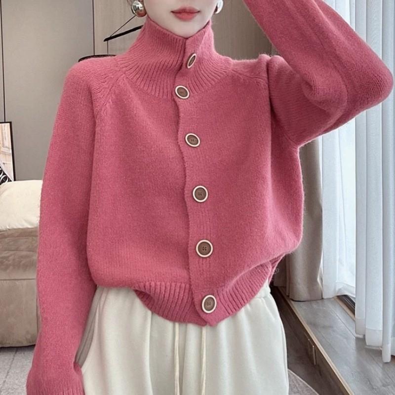Women's Pullover Sweater New Jacket High Neck Autumn and Winter Style Knitted Cardigan