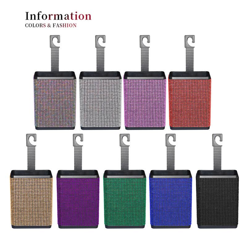 Автомобильный мусорный бак со стразами, контейнеры для хранения, пластиковый цветной ящик для хранения с алмазной спинкой, захват для мусора, подвесные аксессуары для автомобиля