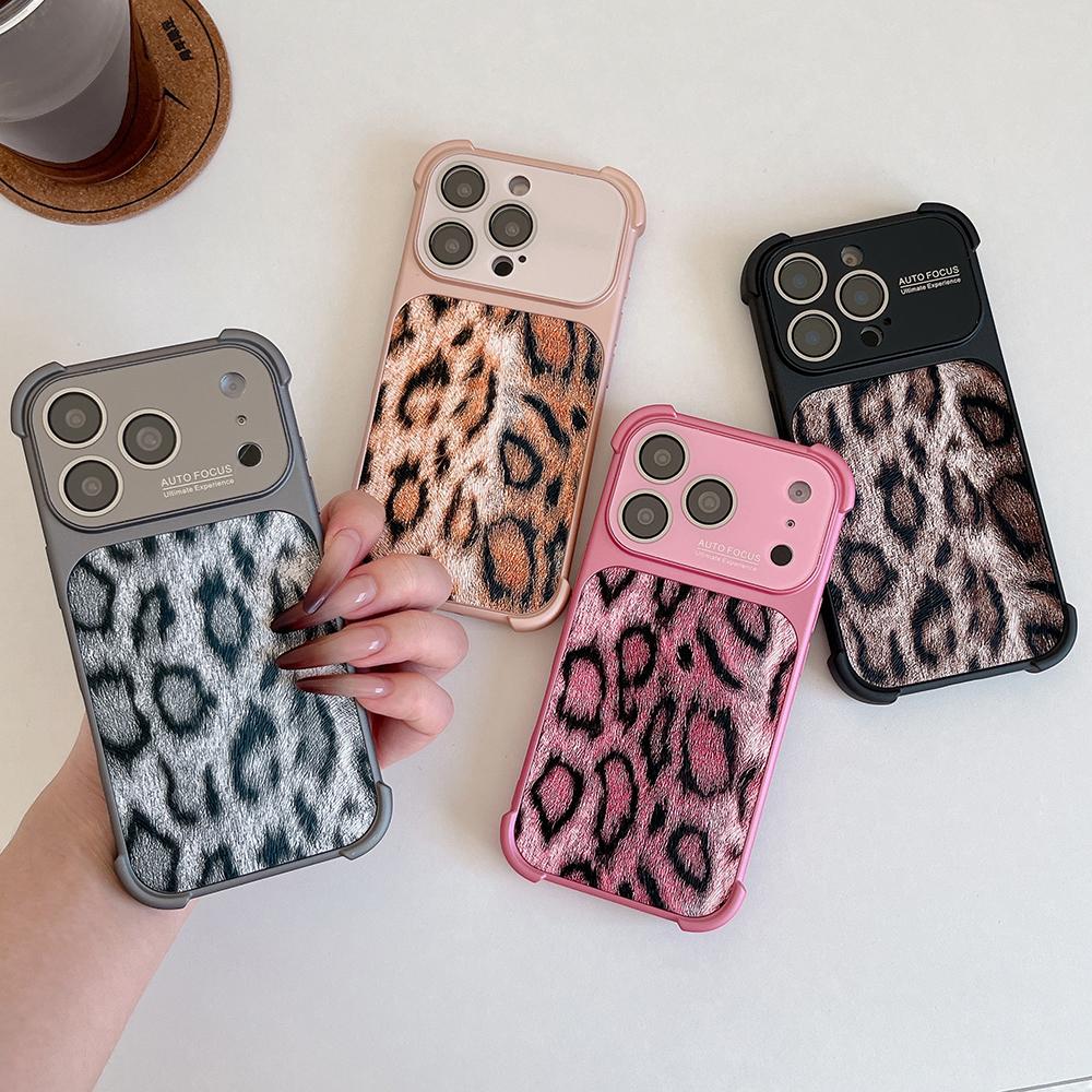 Leopard Print Large Window Phone Case For iPhone 17 16 15 14 13 Pro Max Soft Corner Shockproof Silicone Cover