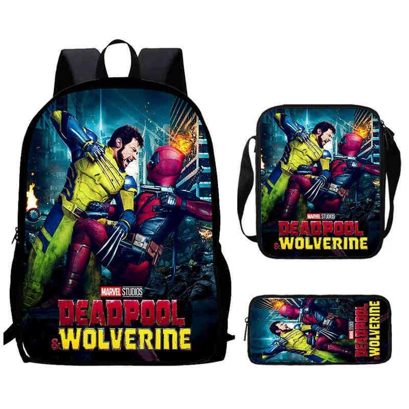 Wolverine Deadpool Movie Characters Trendy Cartoon Printed Backpack Student