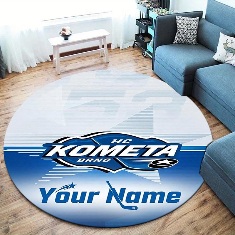 Bear Ice Hockey Team Custom Name Round Area Rug Carpet Rug For Living Room Bedroom Sofa Playroom Decor Nonslip Floor Mat