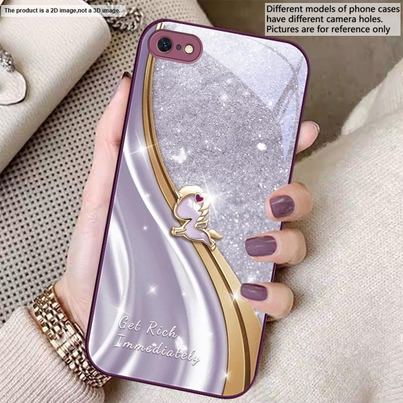 Мечтательный фиолетовый единорог Для iPhone 17 Air 16 E 15 14 13 Plus 12 mini 17 Pro Max 11Pro XR Xs 16E 7 8 11 Закаленное стекло Чехол для телефона