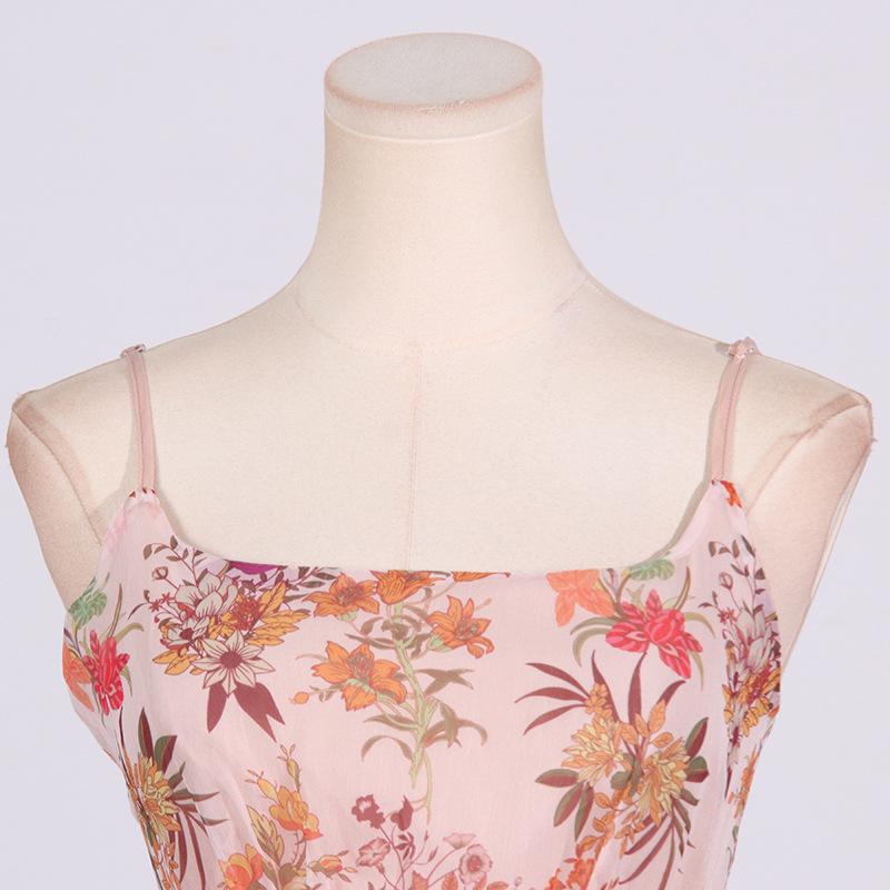 Юбка на подтяжках с французскими оборками и цветочным принтом 2025 года со шнуровкой на талии — облегающее праздничное платье для женщин