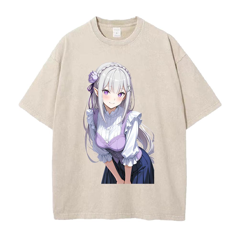 Эмилия Re ZERO Начинаем жизнь с нуля в другом мире Аниме Одежда Мужчины Женщины Футболки Стиранная Футболка Ретро Хлопковая Футболка Харадзюку Топы