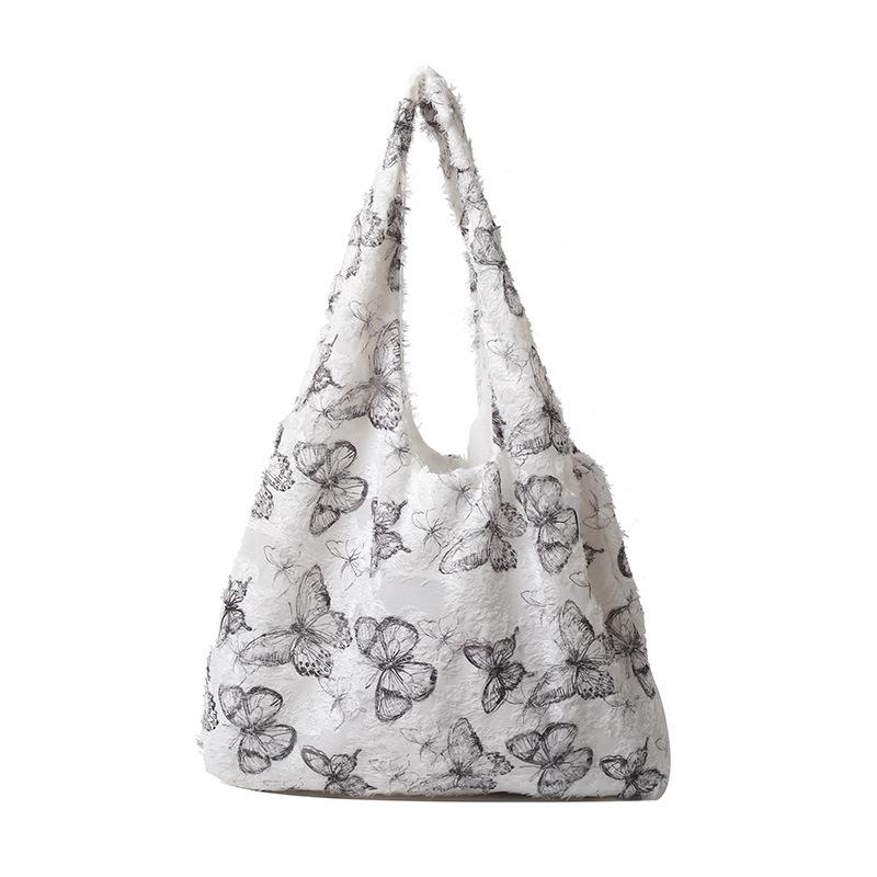 Lace Butterfly Canvas Bag Women's New Trendy Korean Style Literary Tote Bag Student Class Large Capacity Bag
