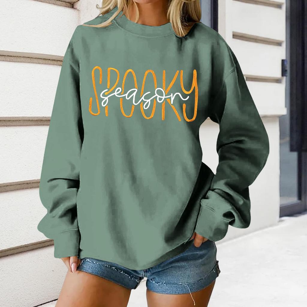 Women's Round Neck Printed Tops Cotton Casual Fashion Long Sleeve Pullover Top Blouse