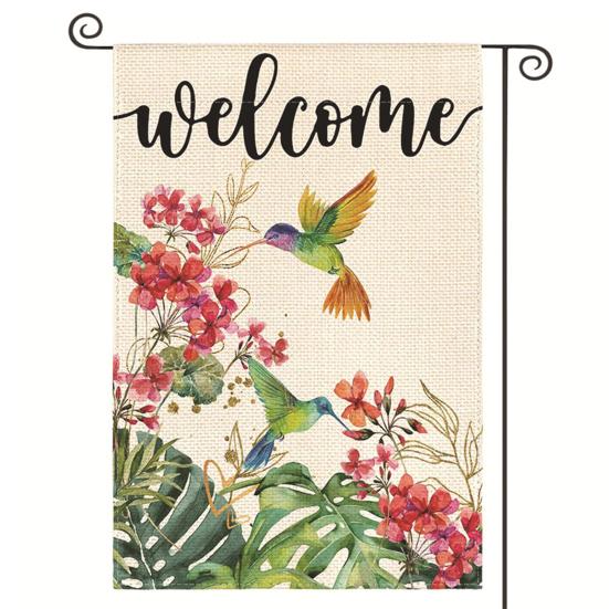 Весенний садовый флаг, двухсторонний льняной цветочный флаг, наружный декор, привет весна