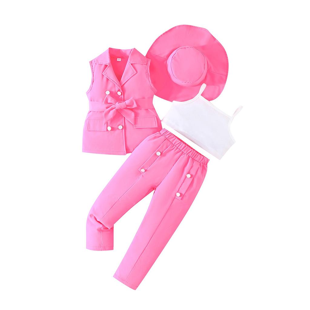Летний детский костюм брюки девочка костюм + шапка мода 4 комплекта