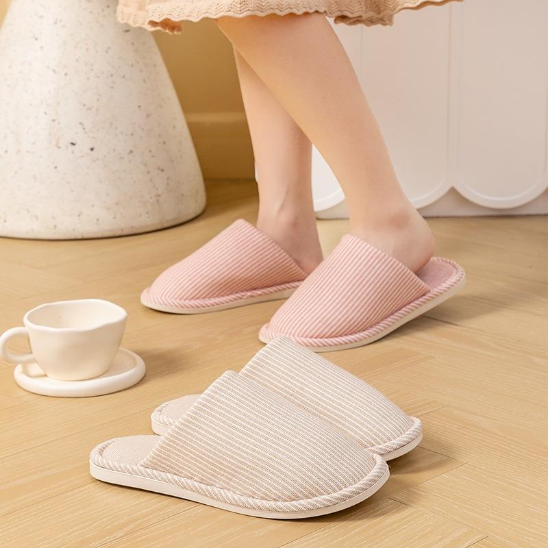 Домашние хлопково-льняные тапочки на четыре сезона в японском стиле, женские, для дома, на осень и зиму, для пар, домашние, нескользящие, с мягкой подошвой, хлопковые тапочки, мужские