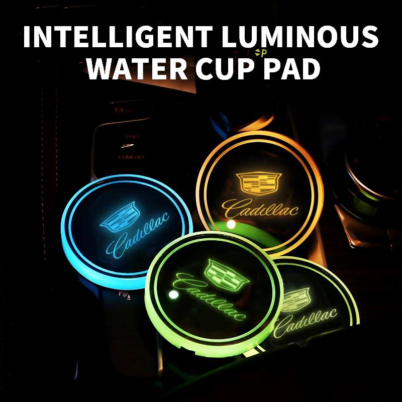 Car Luminous Water Cup Pad For Cadillac Emblem ESCALADE ATS BLS CT4 CT6 SRX STS XT4 XT5 SLR XT6 XTS Car Styling Accessories