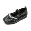 Toddler Girl'S Soft Face Black Princess Leather Shoes Children Beaded Pleats Flats Kids Beige Dance Party Wedding Dress Shoes