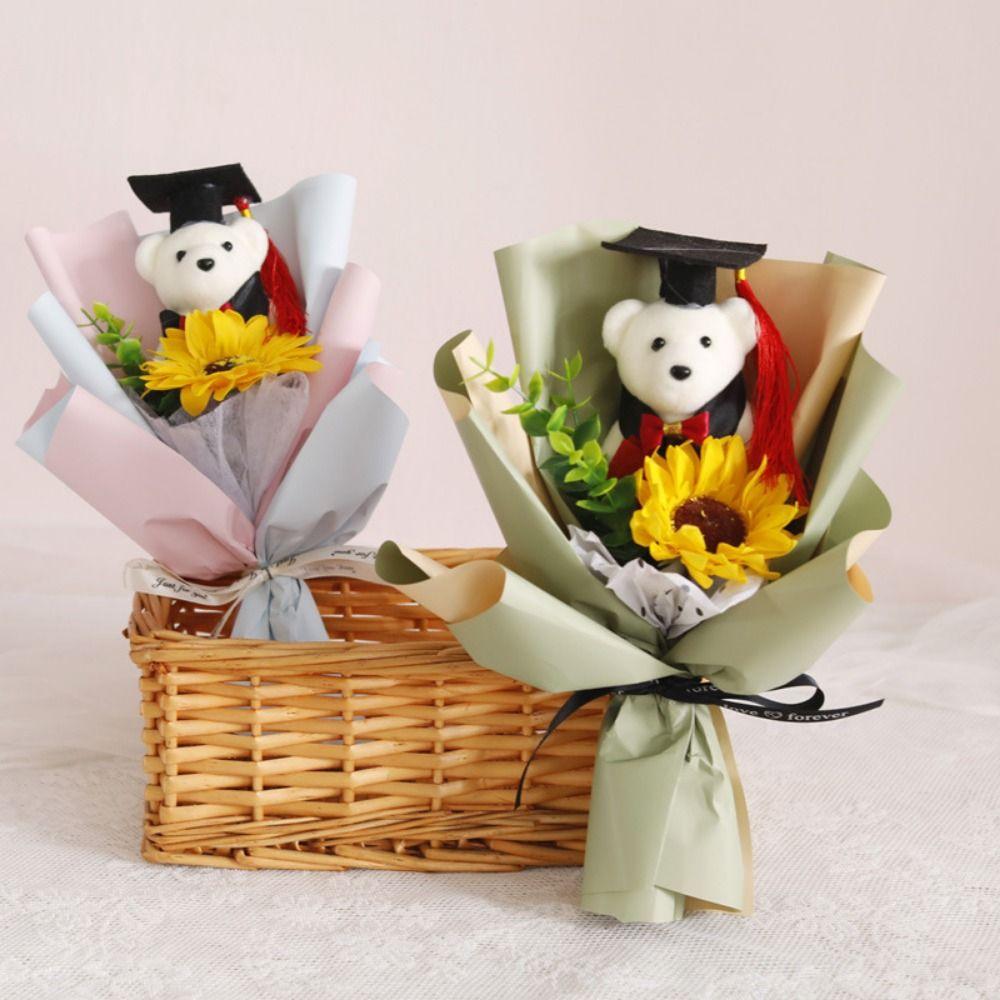 Woven Doctoral Bear Bouquet Plush Bear Crochet Flowers Bouquet  Birthday Party