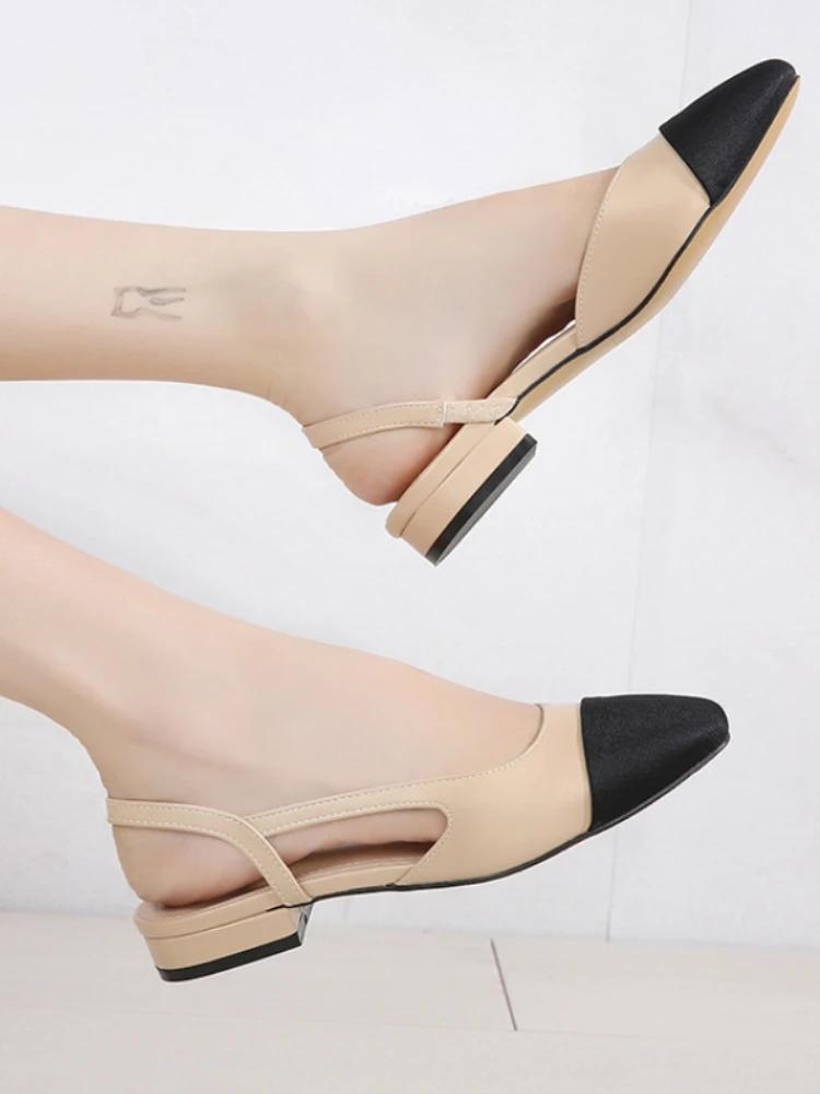 Новые сандалии с острым носком, модные туфли на плоской подошве на низком квадратном каблуке, корейская женская обувь одного цвета для вечеринок, Chaussure Femme 2024