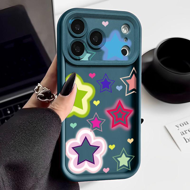 Blended Colorful Stars Pattern Case For iPhone 17 Pro Max Shockproof Silicone Bumper Cover For iPhone 16 Pro Max Funda iPhone 15 14 13 12 11 16E