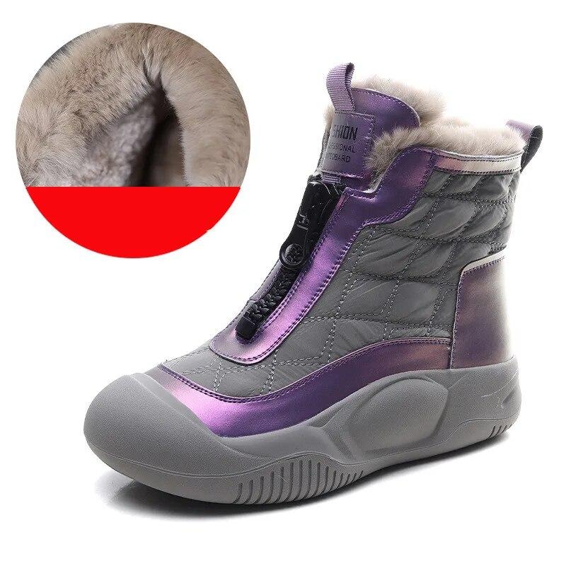 Johnature Fashion Snow Boots Women's Mixed Colors Plush Flat Shoes Casual Warm Versatile Soft Sole Short Boots
