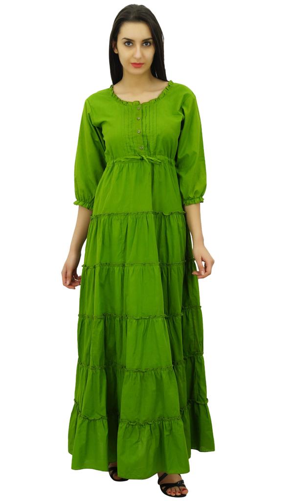 Bimba Женское летнее хлопковое платье макси с рукавом 3/4 и кулиской на талии