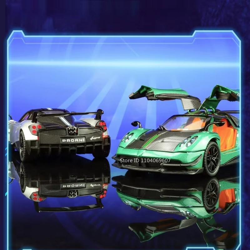 1:24 Pagani Huayra BC Модель игрушечного автомобиля Литой сплав Амортизация Отскок Звук и свет Моделирование гоночных украшений Дисплей Подарок для мальчика