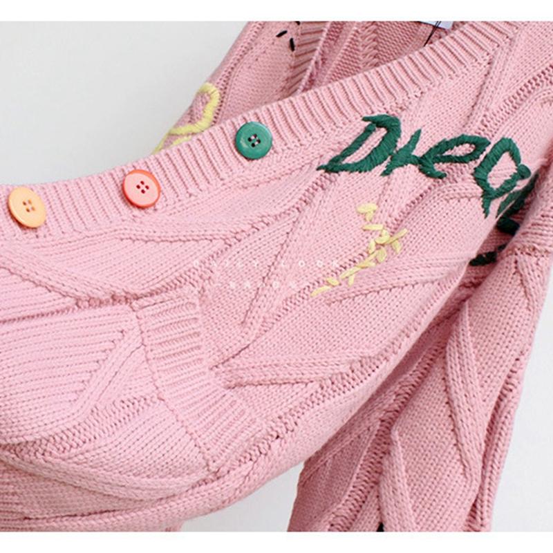 Женский свитер осень-зима с вышивкой, V-образным вырезом, длинным рукавом, буквенным узором, карманом, свободная трикотажная куртка, теплый кардиган