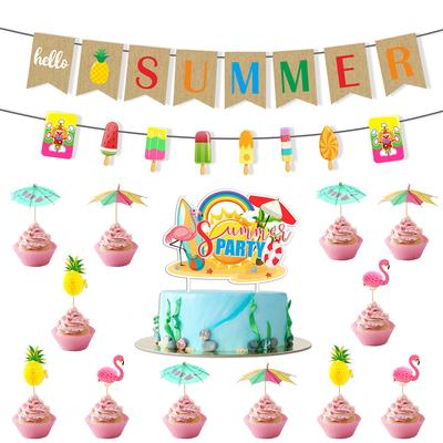 Летняя Вечеринка по Случаю Дня Рождения Декорация Флажок Hello Summer Мороженое Латте Вставка для Украшения Торта