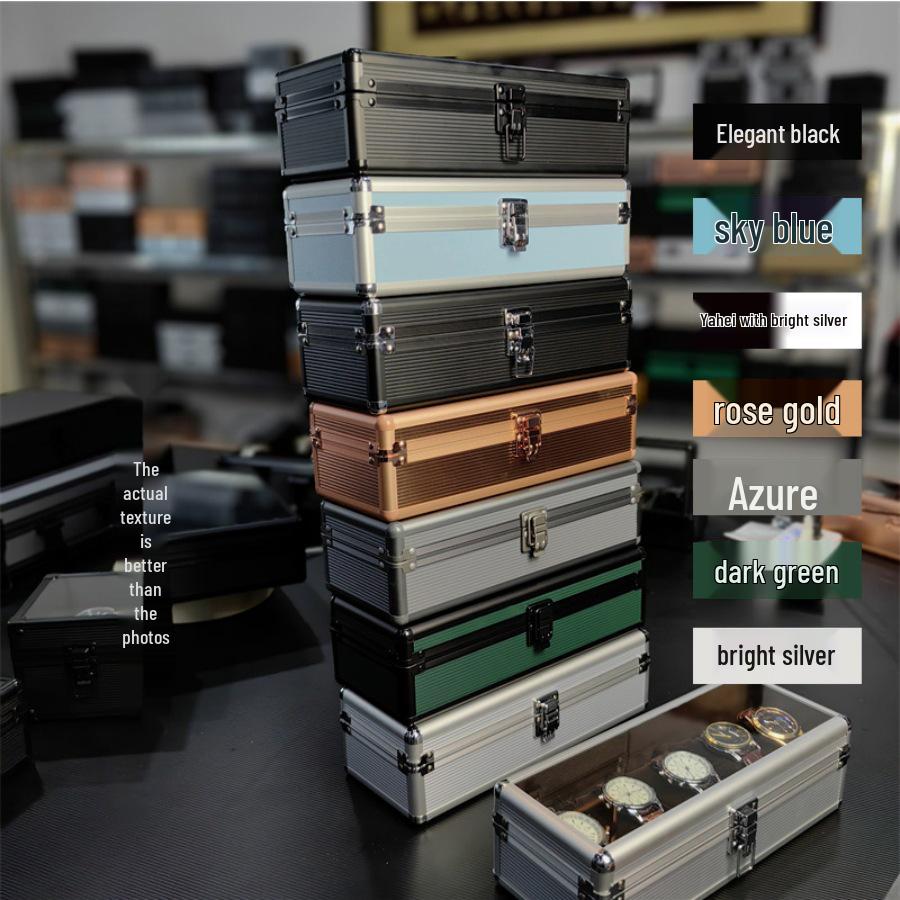 Алюминиевая коробка для хранения часов с 4 отделениями - Ударопрочный и запираемый подарочный кейс