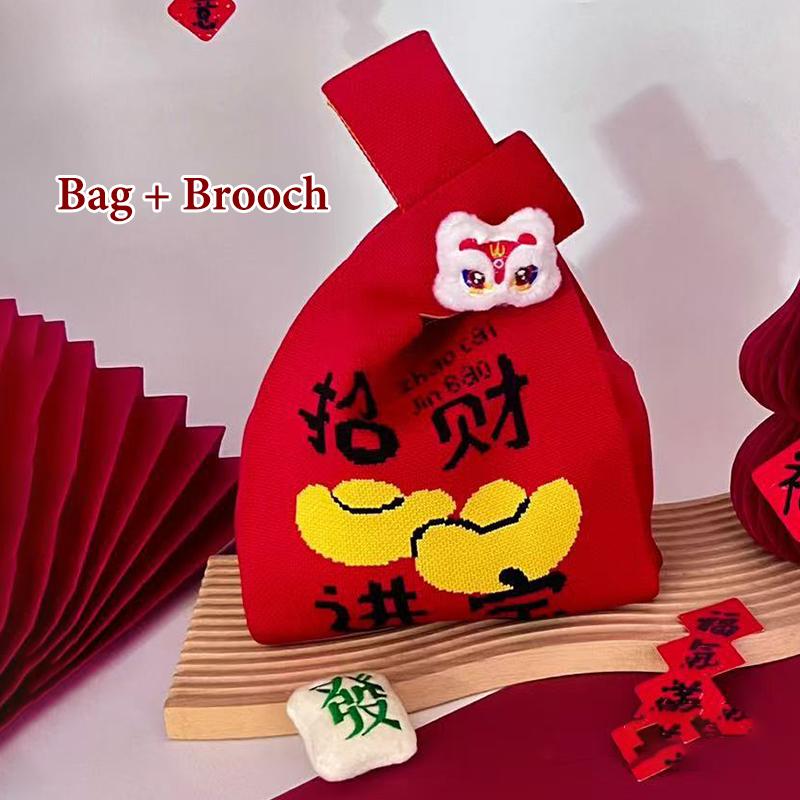 2026 Новогодний Мультяшный Талисман Пони Вязаный Подарочный Мешок Ручной Мешок для Конфет Большая Вместимость Мешок на Завязках на Запястье Милые Многоразовые Сумки для Покупок