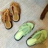 Summer Muller Slippers Women Pig Suede Fringe Modern Slippers Tassel Square Head Lazy Shoes Leisure Slides Flip Flops Sandal