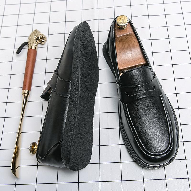Autumn New Thick Sole Loafers Beef Tendon Sole Slip-On Leather Shoes Fashion Casual Shoes Business Men's Designer Men's Shoes