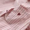 Women's Pink Pinstripe Embroidered Polo Collar Long Sleeve Shirt - Korean Spring Design