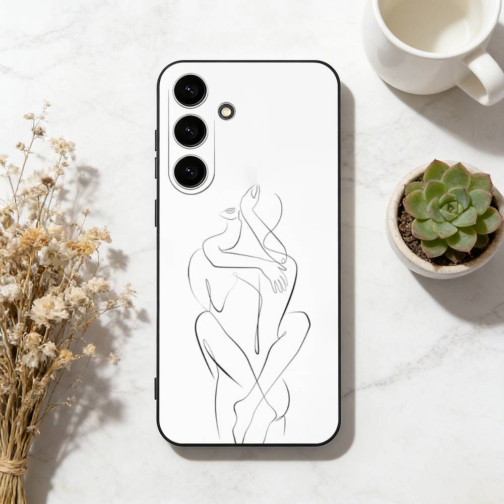 Sex Couple Lovers Line Body Phone Case For Samsung Galaxy A73,A72,A71,A70,A53,A52,A51,Soft Black Shell