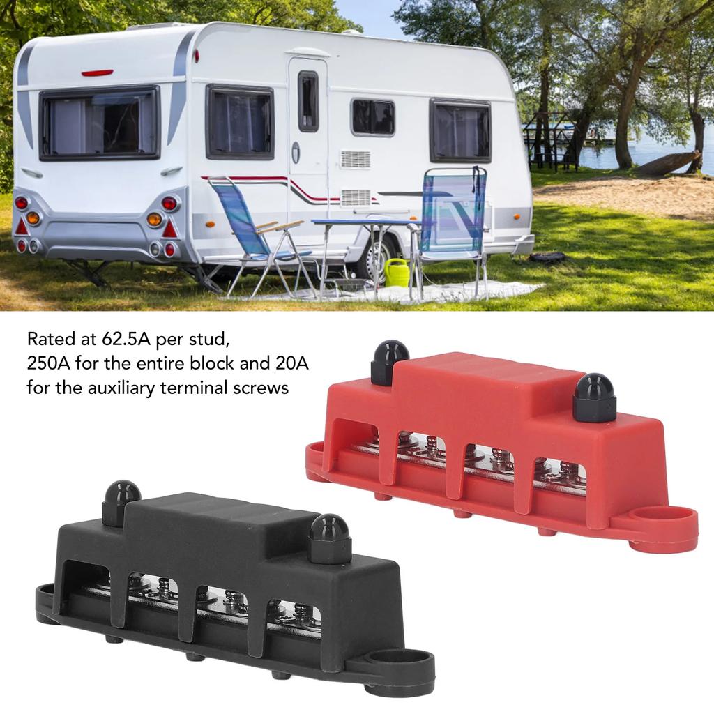 DC 12V-48V 250A Клеммная шина Распределительный блок питания аккумулятора с крышкой Винт M8 4 для автомобиля, лодки, дома на колесах, грузовика 2 шт.