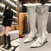 Fashion 2024 New Fashion Women's High Boots Fashion Side Zipper Women's Elegant Pointed Toe Boots Women's Shoes