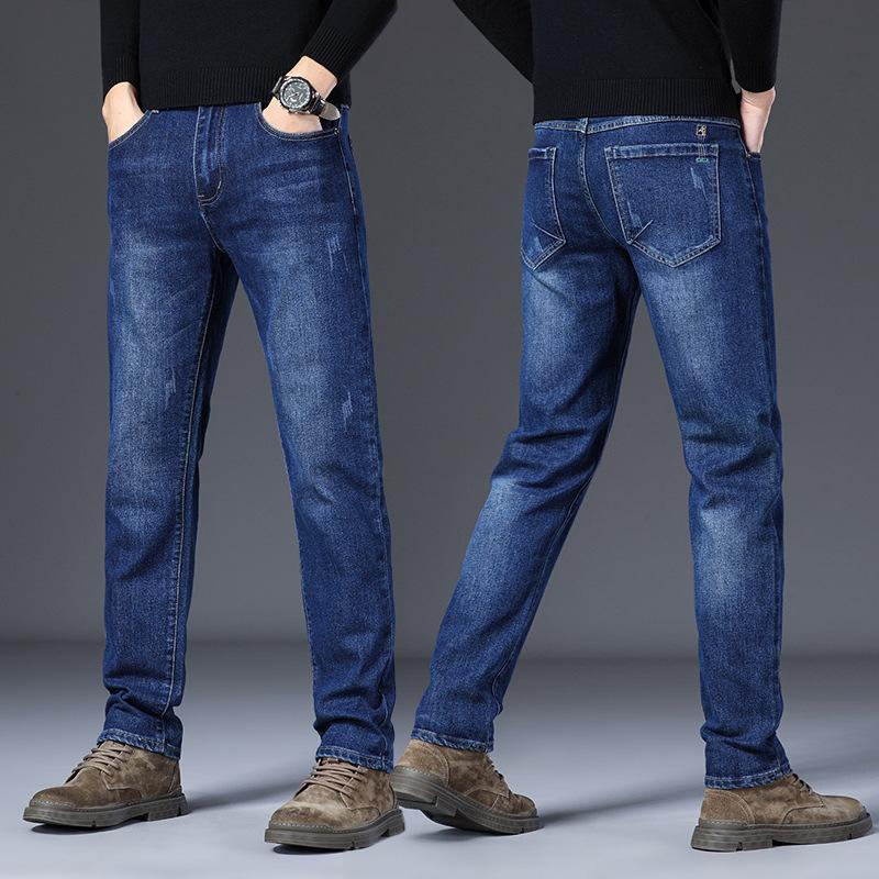 Men's Tide Trousers Casual Light Luxury Jeans Male Trend Straight Thin Slim Elastic Versatile Autumn and Winter New