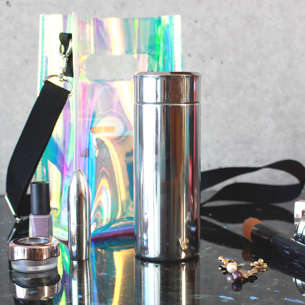 Мини Водяной Вакуум из Нержавеющей Стали Сохраняет Напитки Горячими или Серебристая Бутылка, Маленькая, Блестящая, Изолированная, Легкая, 270мл, Сталь, Холодная, Компактная,