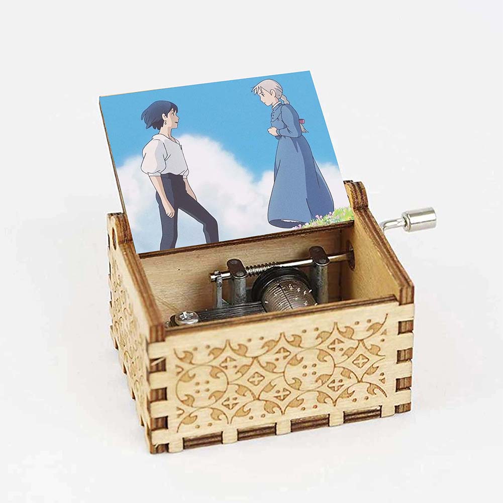 Anime Howl's Moving Castle Black Wooden Music Box Merry Go Round of Life Theme Fans Friends Mechanical Birthday Lovely Gifts