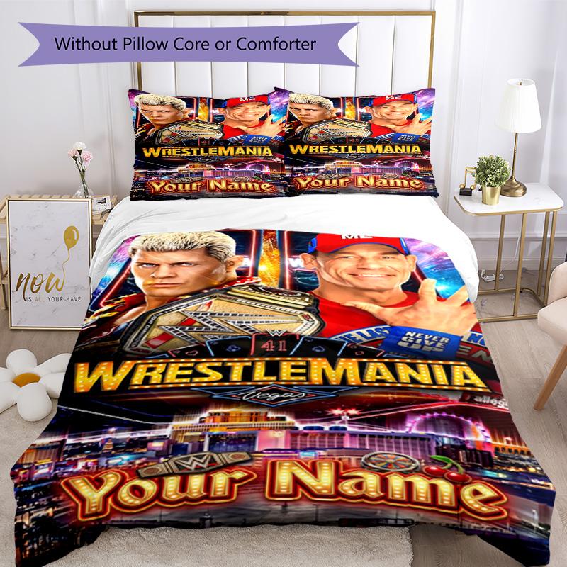 Wrestlemania Customize Your Name Bed Sheet Set Design for Study room Wrinkle Resistant Bedroom Decor Christmas, WeddingPerfect