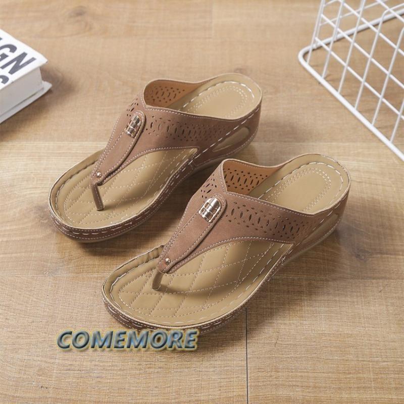 Women's Wedge Flip Flops Solid Color Slip On Summer Sandals Casual Classic Outdoor Beach Shoes Fashion Hollow Out Large Size 43