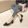 Fashion Spring and Summer Large Size Chunky Heels New Spring and Autumn Women's Soft Leather Middle Heel Square Head