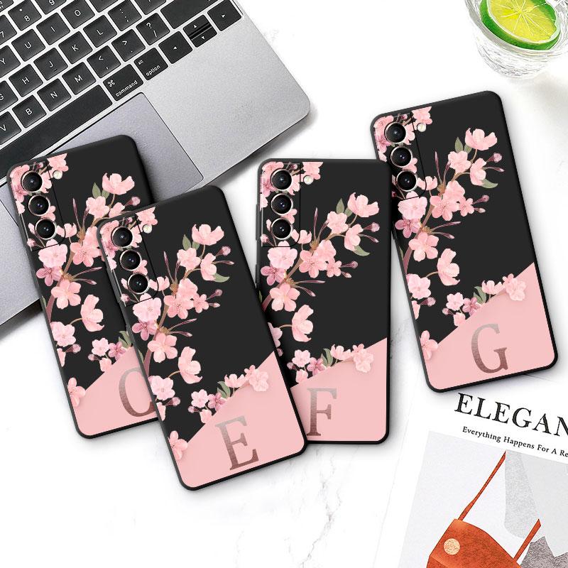 Черный мягкий чехол для телефона Samsung Galaxy S10e S20 Fe S10 S9 S21 S22 Plus S23 Ultra 5g S8 S7 с розовыми цветами и буквой A