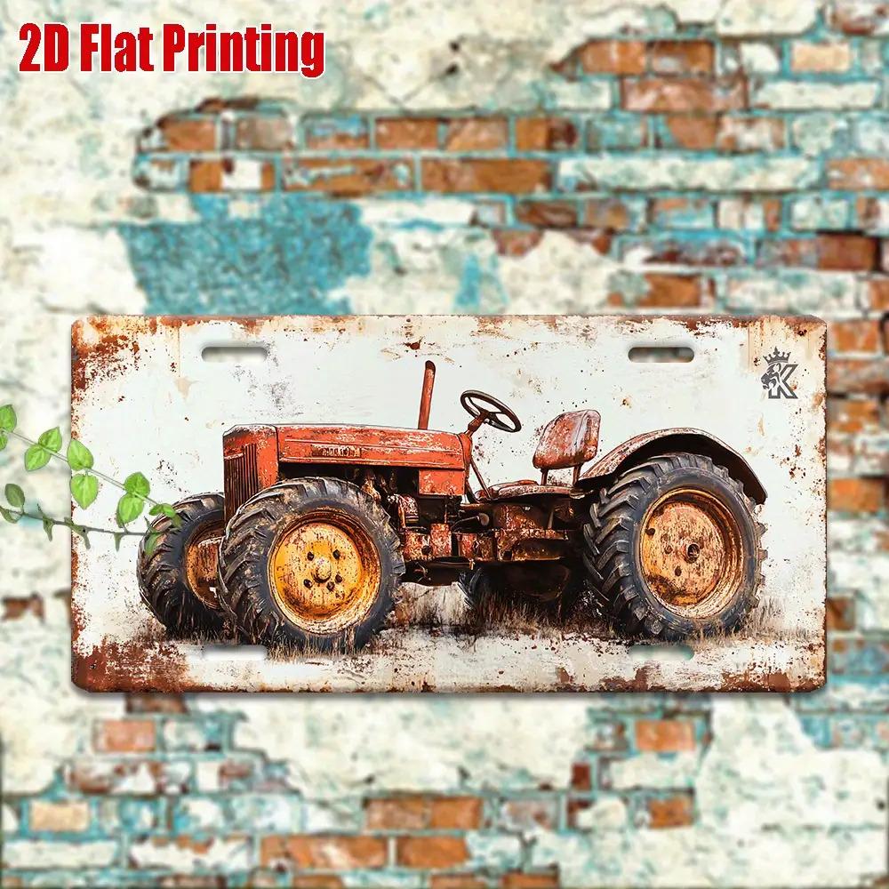 D Flat pc Vintage Red and Black Tractor Metal Wall Art Rustic Aluminum Sign Design x inch Farmhouse Decor Suitabl