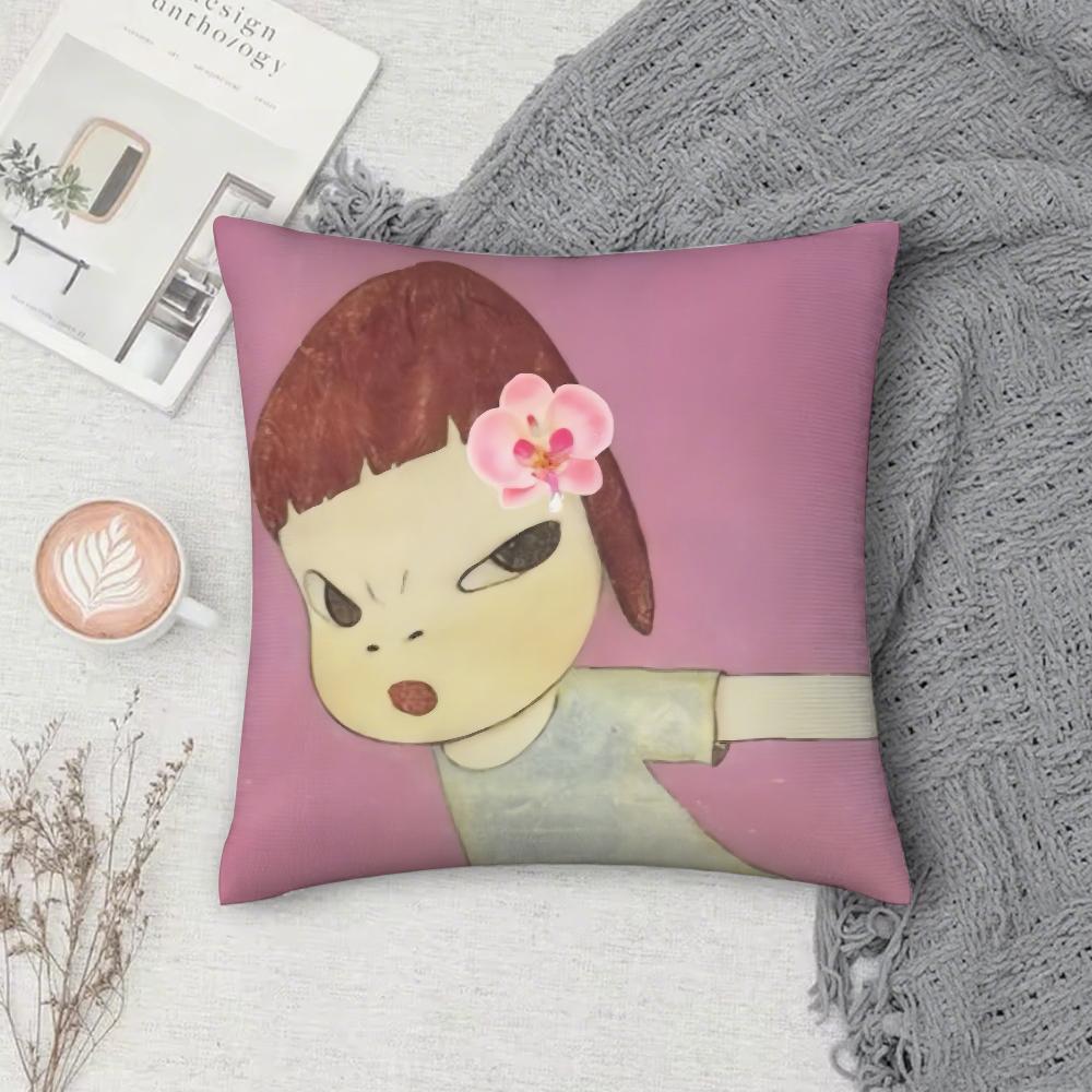 Art YYoshitomo NNara Pillow Case Square DoubleSided Printing Sofa Cushion Cover Pillowcase Bedroom Bedside