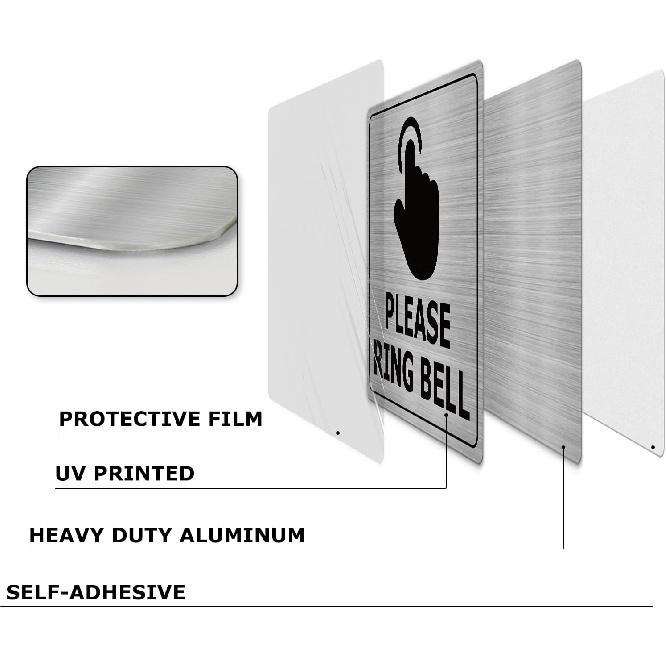 Please Ring Bell Signs 6 × 6 Inches Aluminum Self-Adhesive Waterproof Metal Signage Notice Doorbell Sign for Outdoor Wall Office Gate 2 Pack