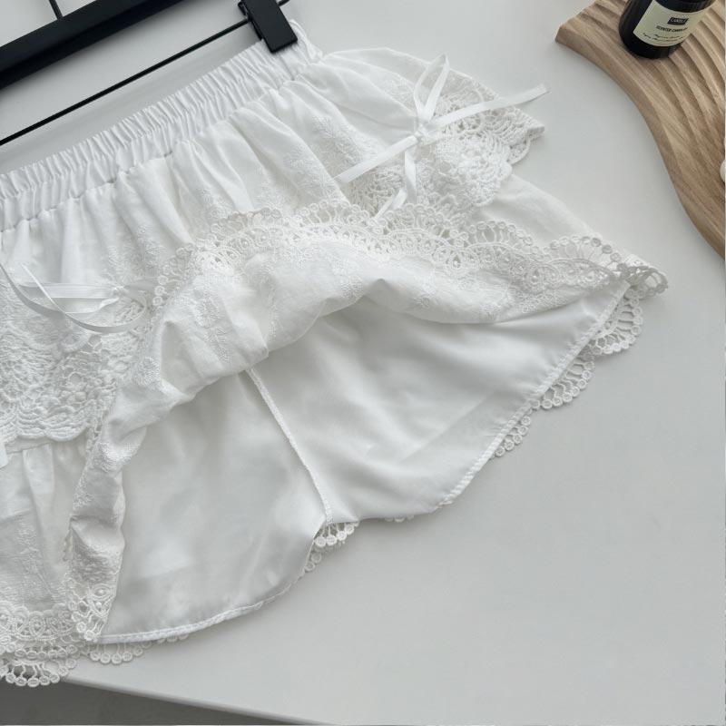 Белая кружевная юбка для женщин, весна-лето, милая мини-юбка трапециевидной формы с милым бантом и эластичной резинкой на талии, тонкая женская одежда в стиле Лолиты Y2K